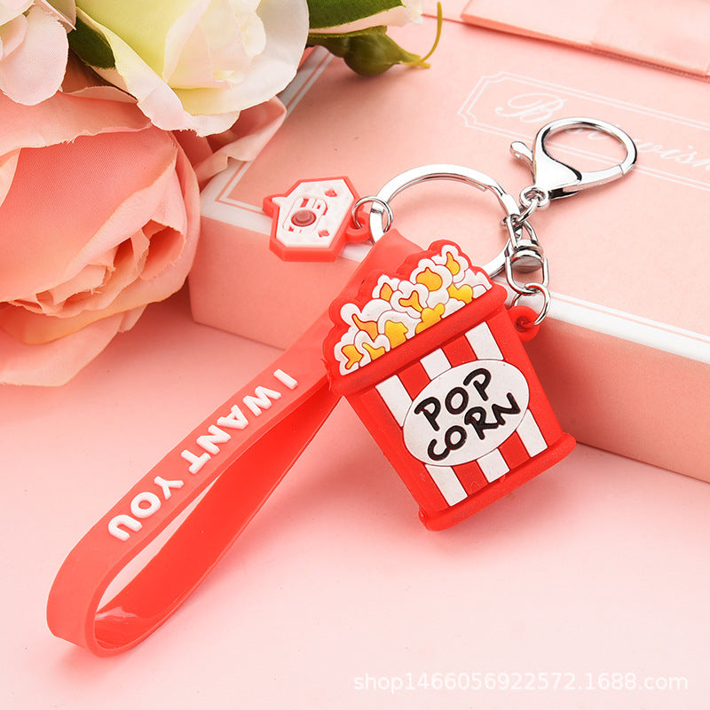 Wholesale Creative Food Simulation Fries Popcorn Keychain Small Pendant Soft Glue